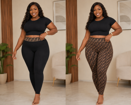 2in1 or 2 way use Fendi/black thick stretchy leggings. Comes in a fancy plastic pack(one size fits all from size 10-18)